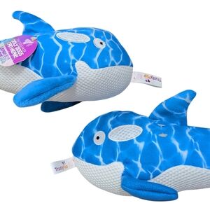 (2) Trustypup Dog Toy Whale Silent Squeaker Puppy Plush Durable Blue Sea Life